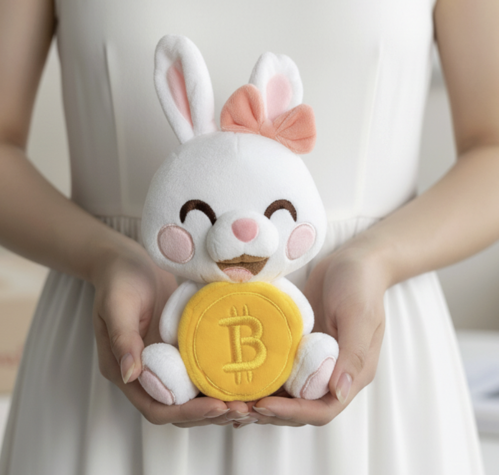 抱著比特幣的比特兔娃娃